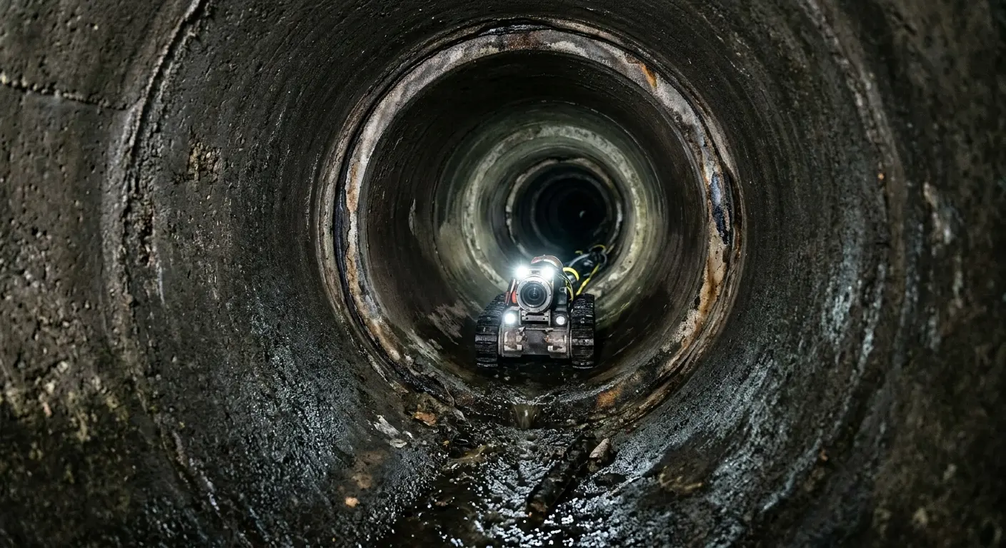 Robotic sewer camera inspecting pipe interior for Sewer Line Cleaning in Geneva